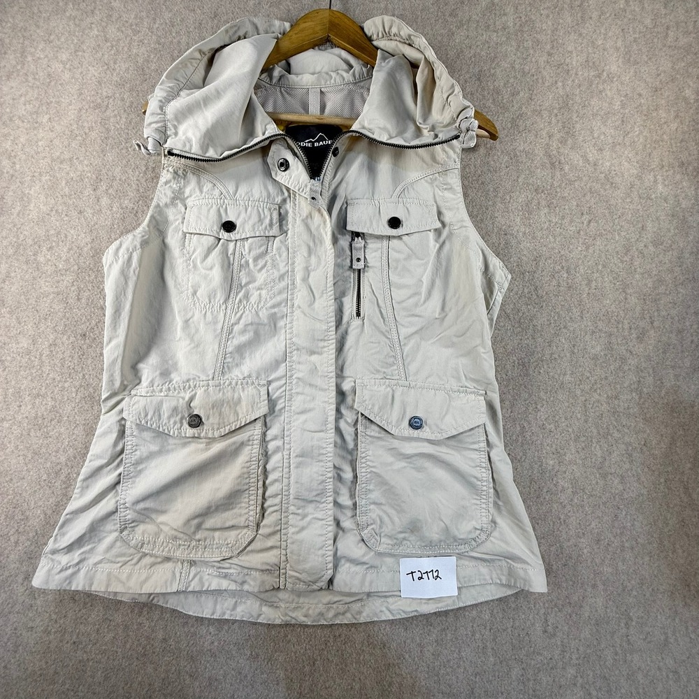 Eddie Bauer Womens Tan Utility Safari Vest Santa Fe South Africa Patches Size M